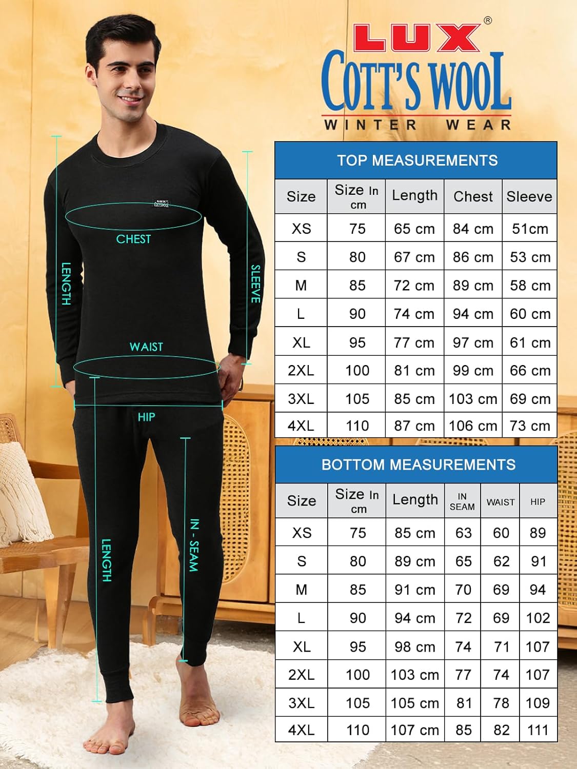 Lux Cottswool Men's Cotton Thermal Set