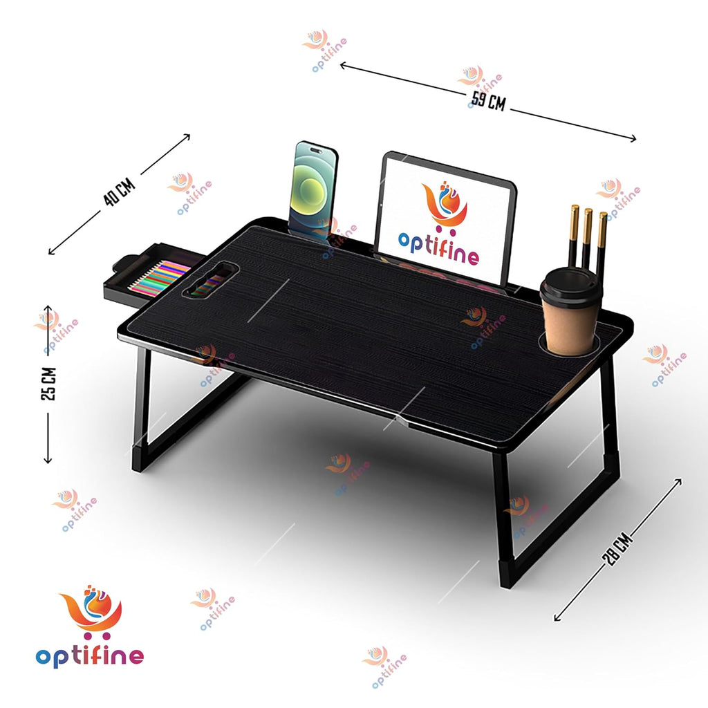 Magic.ly Study Table Bed Table Premium Laptop Table/Foldable and Portable Wooden/Writing Desk for Office/Home/School (COTTED Black), 59cm, 40cm