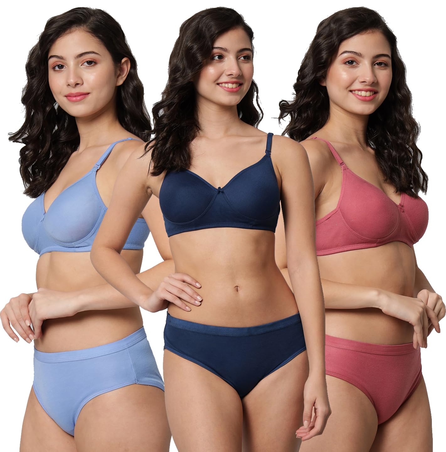 BRIELLE Women's Lingerie Set with Full Coverage Padded Women Cotton Bra Panty Set Sexy Bra Panty Set Pack of 3 Sets