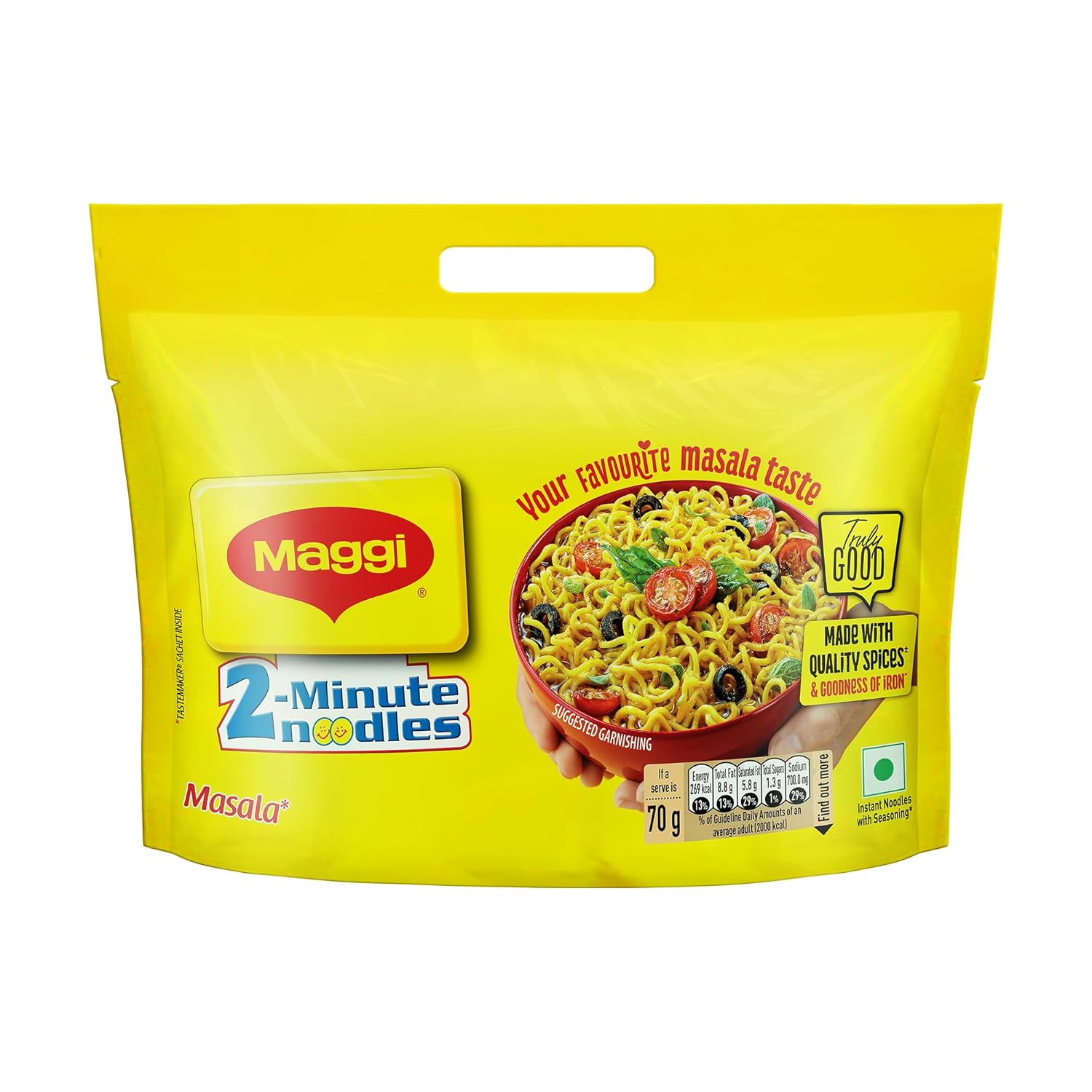 MAGGI 2-Minute Instant Noodles, Masala Noodles With Goodness Of Iron, Made With Choicest Quality Spices, Favourite Masala Taste, 560g Pouch