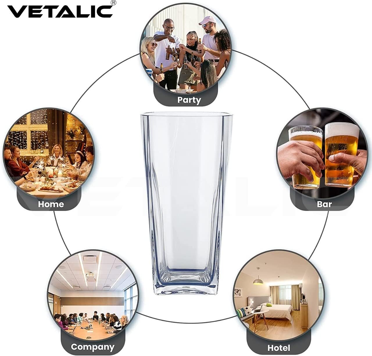 Square Polycarbonate Water Unbreakable Glass Set of 6, (300ml, Transparent) - Plastic Tumblers for Juice, Beer, Drinking