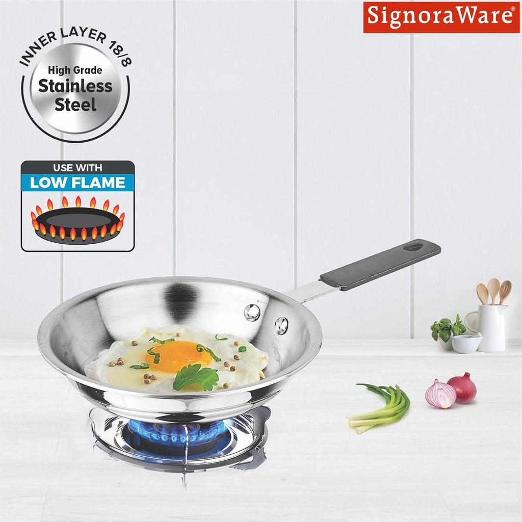 SignoraWare Artista Tri-Ply Stainless Steel Mini Frypan 12.5cm | Less Oil Needed | Save Energy & Time | Easy to Clean | Ideal for Quick Stir-Fries | Best for Toast Bread, Buns Or Mini Dosa (500ml)