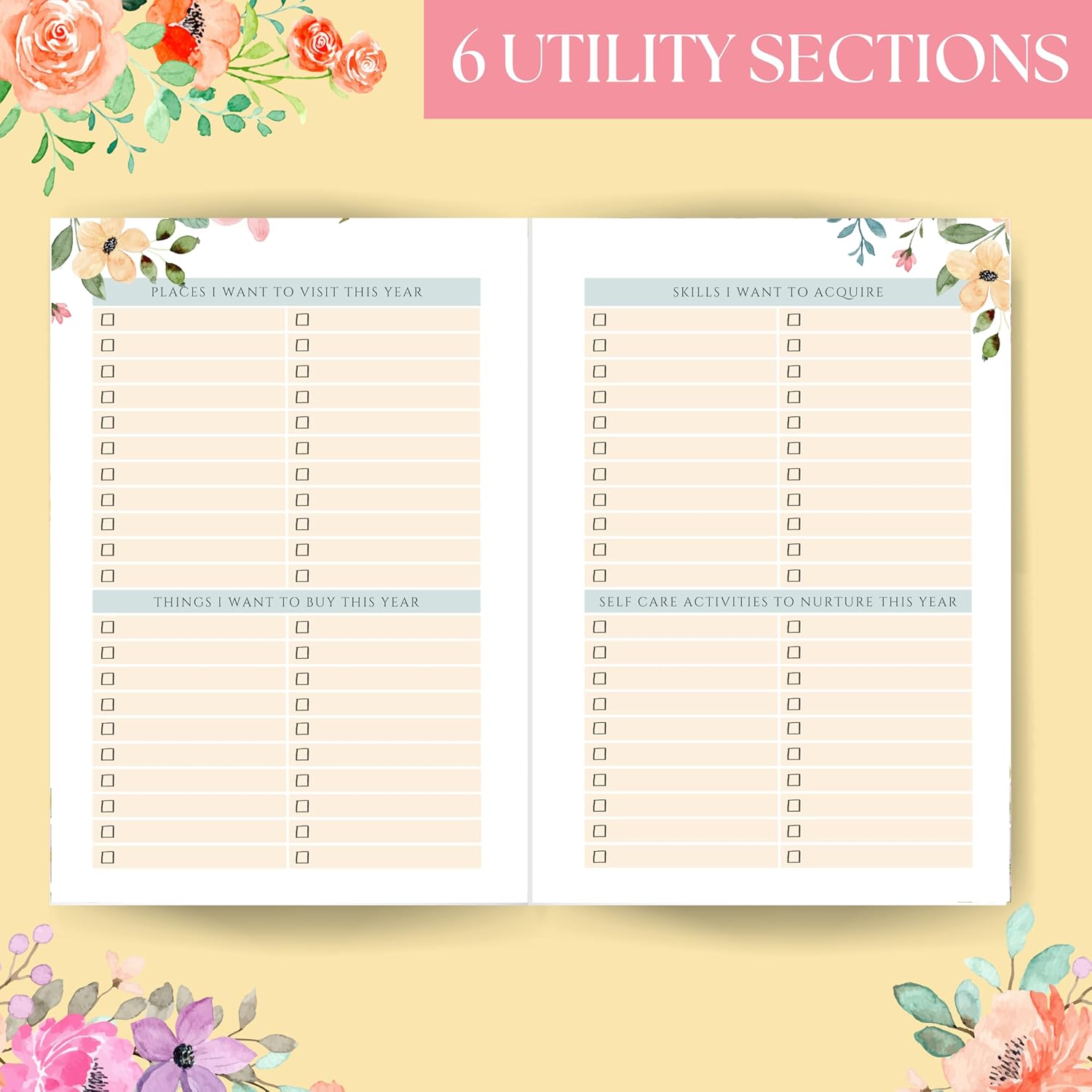 LAURET BLANC 12 Months Floral Undated Notebook Planner, 12 Monthly Spreads, 52 Weekly Spreads, Habit Tracker, Utility Pages, Paperback (The Best Is Yet To Come)