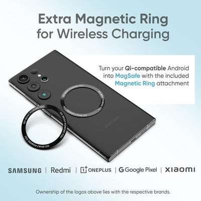 Ambrane Magsafe Wireless 10000Mah Fast Charging Power Bank, Strong Magnet, Micro USB Input, 22.5W Output For Iphone 12 Above, Android & Other Qi Enabled Devices + Magnetic Ring (Aerosync Snap, Purple)