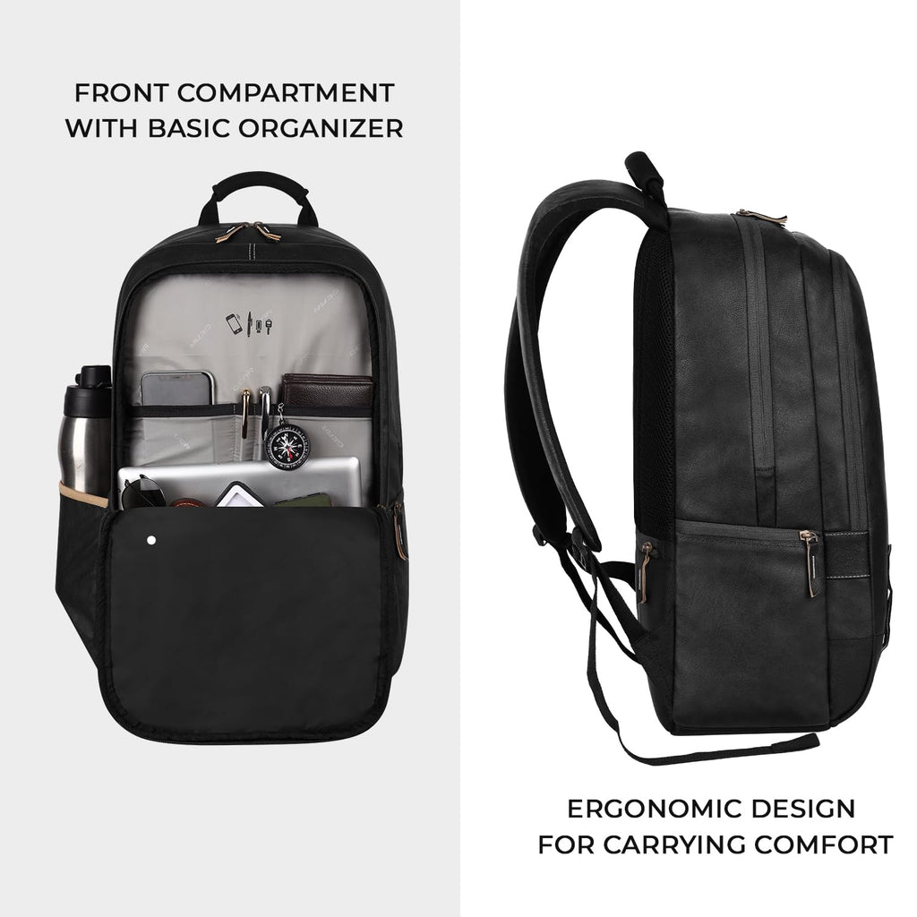 Gear Classic Anti Theft Faux Leather 14 cms Black Laptop Backpack (LBPCLSLTH0101)