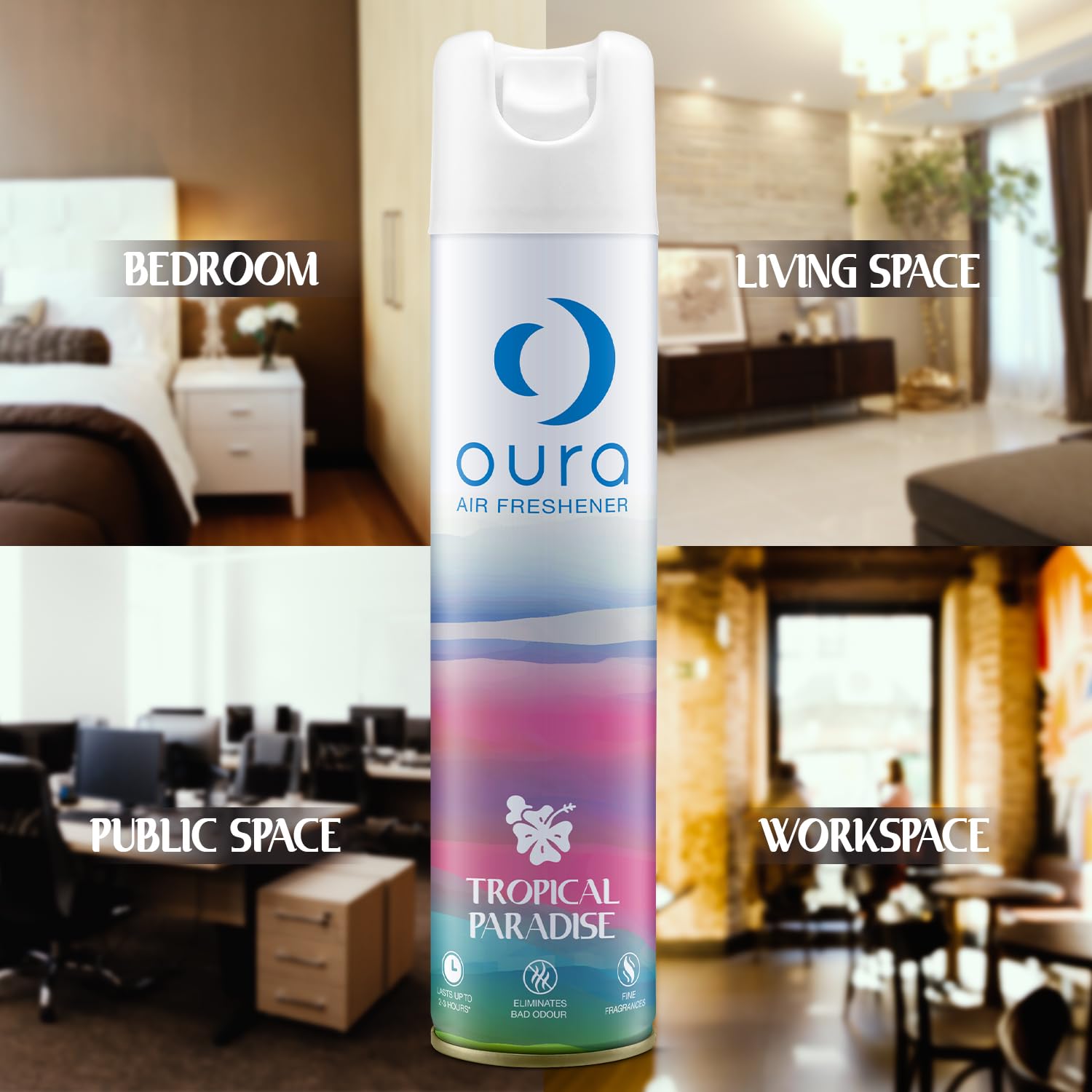 OURA Tropical Paradise Air Freshener, 220ml | Home Fragrance | Air Freshener Spray for every room | Eliminates Odor For Home & Office | Fine Fragrances | Long Lasting Room Freshener