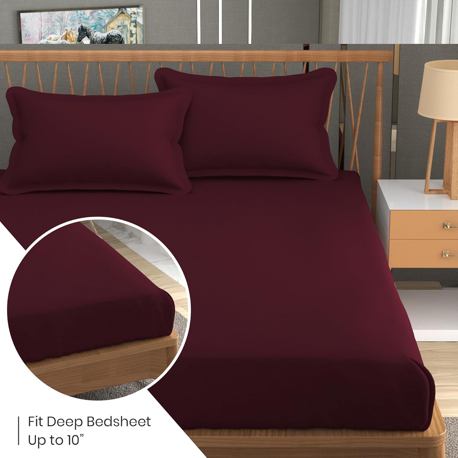 FRESH FROM LOOM Microfiber Queen Size Solid Plain Bedsheet Set - 240 TC, Anti Fade, Includes 2 Pillow Covers (Size- 90x95 inch | Wine| Solid)