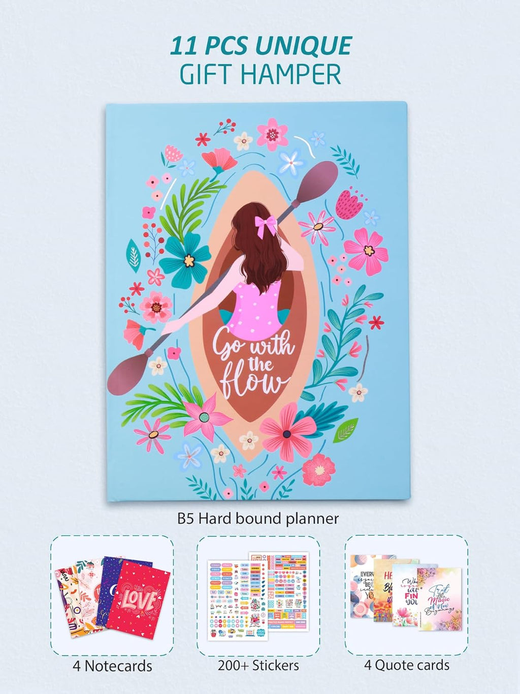 DOODLE B5 Undated Yearly Planner - Start Anytime of the Year | 208 Pages | 12 Monthly Planners | 16 Activity Pages | 240 Sticker | 4 Notecards | 4 Quote Cards - (Flowing Thoughts)