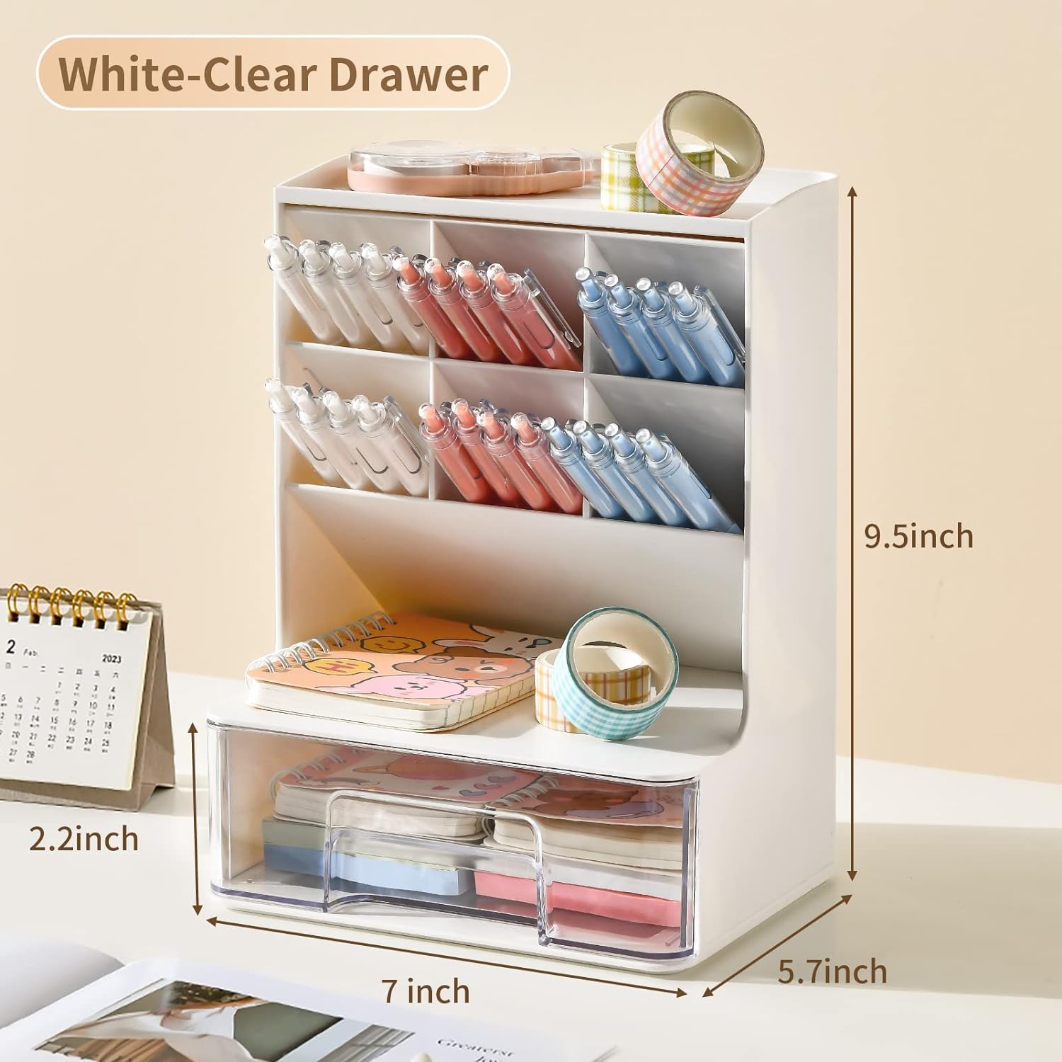 Home Cube Desk Organizer With Drawer Desktop Office Stationery Storage Box Desk Accessories Mobile Holder Table Organiser Study Table Desk Organizer (White) - Plastic