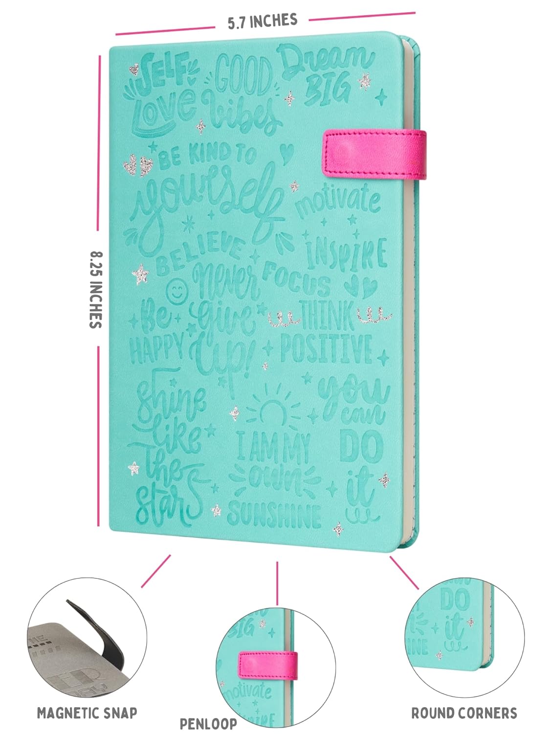 DOODLE A5 Premium Vegan Leather FlipBound Notebook | 8.25 x 5.7 |Undated 192 Pages, 80 GSM | Magnetic PU Leather Flip Closure | Lay Flat Design - Wonder Words