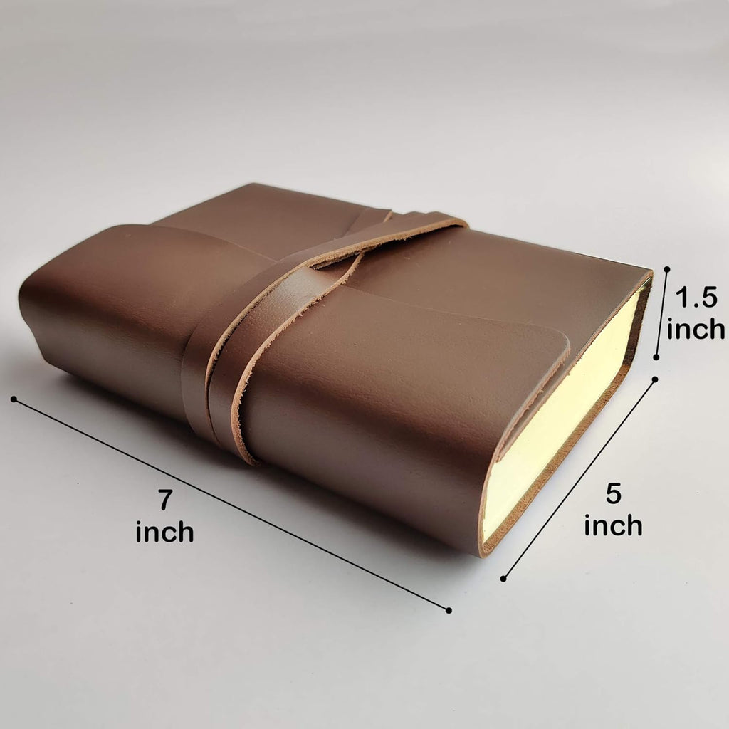 RUSTIC TOWN Handcrafted Full Grain Brown Leather Cover Journal to Write in Notebook Diary for Men Women Writers Artist Poet Gift for Him Her, 200 Pages