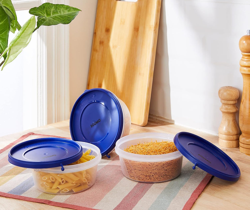 Amazon Brand - Solimo Nestable & Stackable Polypropylene Container Set, Round, 500 ml, Set of 3, Blue