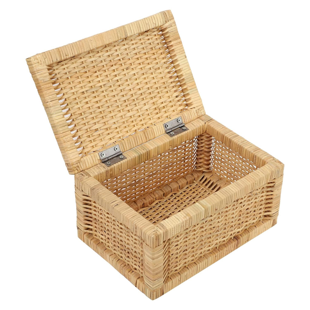 AKWAY wicker water hyacinth kauna grass bamboo cane Storage Basket with Lids Rectangular Handwoven Wicker Organizer Baskets Desktop Storage Box Rattan Container Desk Basket Bins(13"L x 9"W x 6"H)