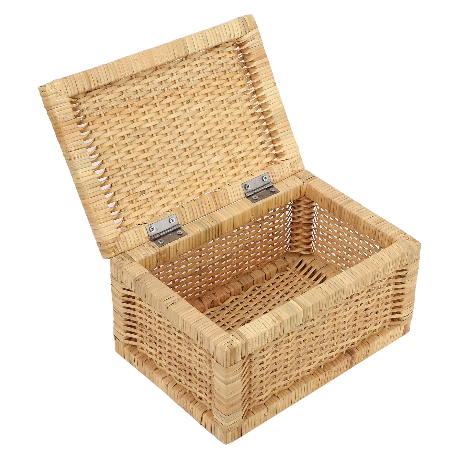 AKWAY wicker water hyacinth kauna grass bamboo cane Storage Basket with Lids Rectangular Handwoven Wicker Organizer Baskets Desktop Storage Box Rattan Container Desk Basket Bins(13"L x 9"W x 6"H)