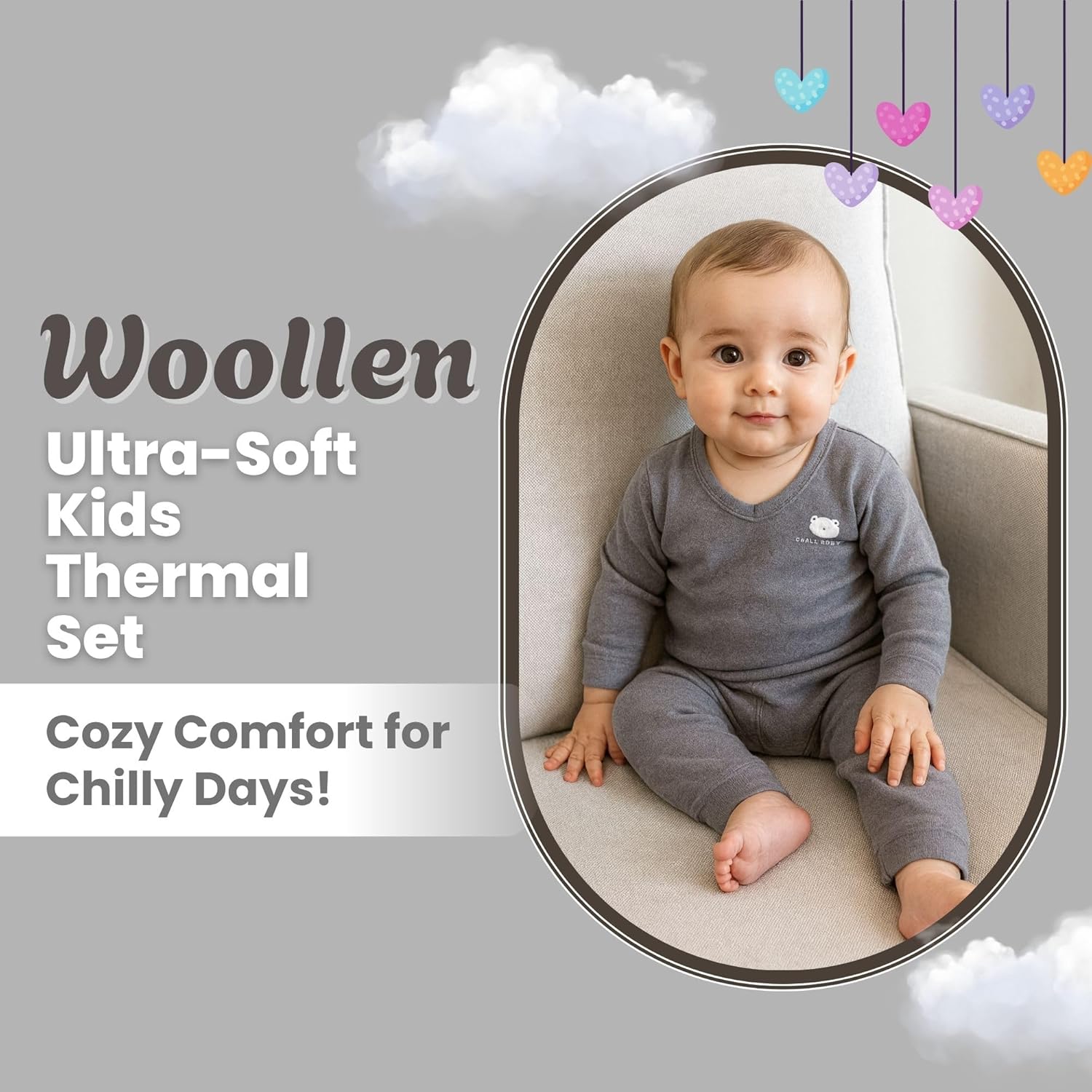 THE LITTLE LOOKERS Kids Winter Thermal Wear | Unisex Fleece Innerwear Set for Baby Girl & Baby Boy | Warm Woolen T-Shirt & Bottom Set