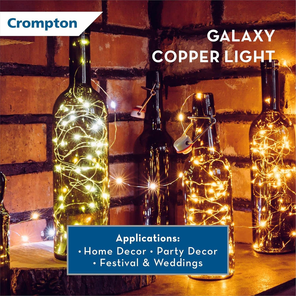 Crompton Galaxy Decoration Copper USB Powered String Fairy Lights with 100 Led Light (10 Meters / 32 Feet, Warm White, Pack of 1)