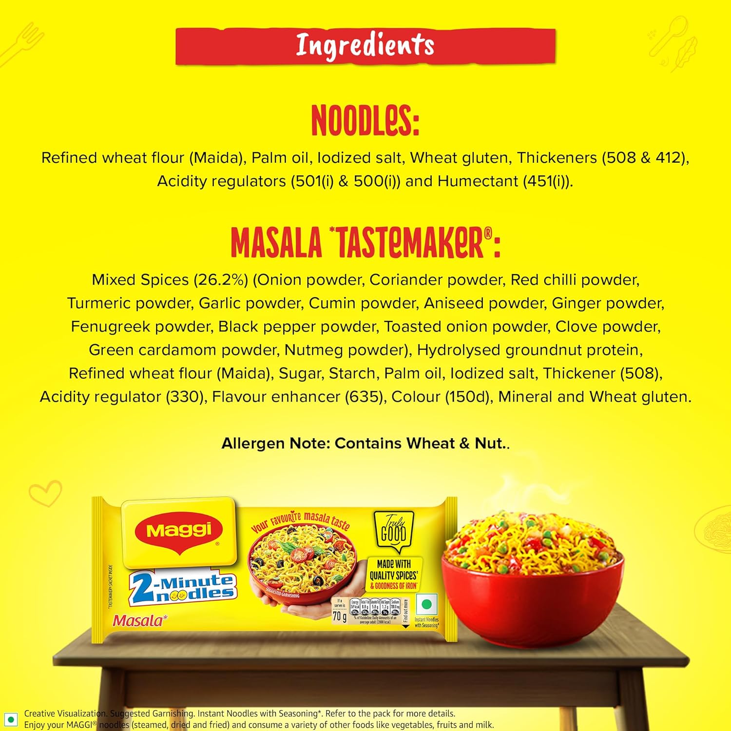 MAGGI 2-Minute Instant Noodles, Masala Noodles With Goodness Of Iron, Made With Choicest Quality Spices, Favourite Masala Taste, 560g Pouch