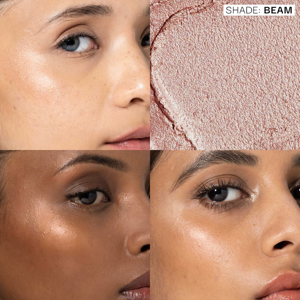FAE Beauty Double Dew Highlighter | All-Over Multi-Use Illuminator | Long Wear | Ultra Fine Shimmer | Soft, Radiant Finish | Buildable, Blendable, Silky Formula | Enriched with Avocado oil, Jojoba oil & Vitamin E | Shade - Beam (7.5 g)