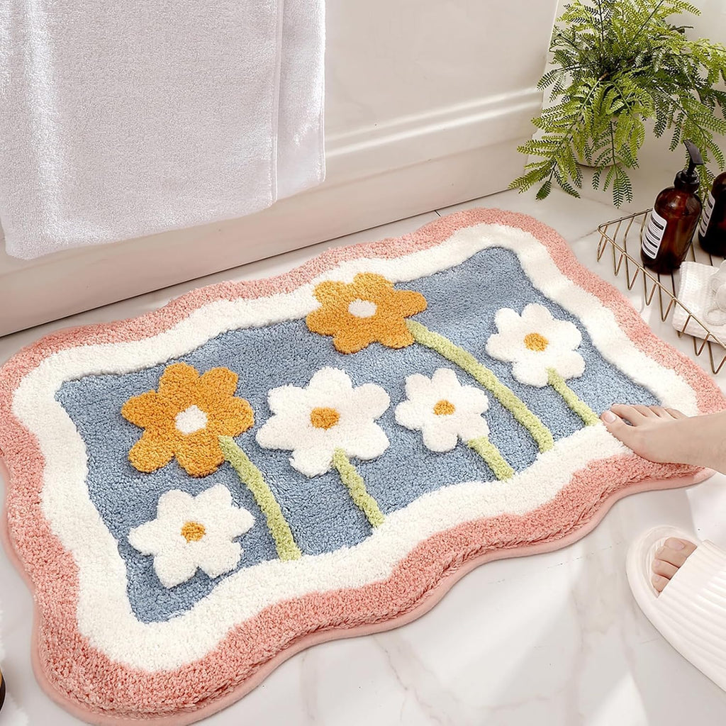 Roseate Little Flower Super Soft Anti Skid (40x60 cm) Super Absorbent Mats Microfibre 2000 GSM Mat for Bathroom/Bedroom/Kitchen/Door Mat/Floor Mat Pack of 1
