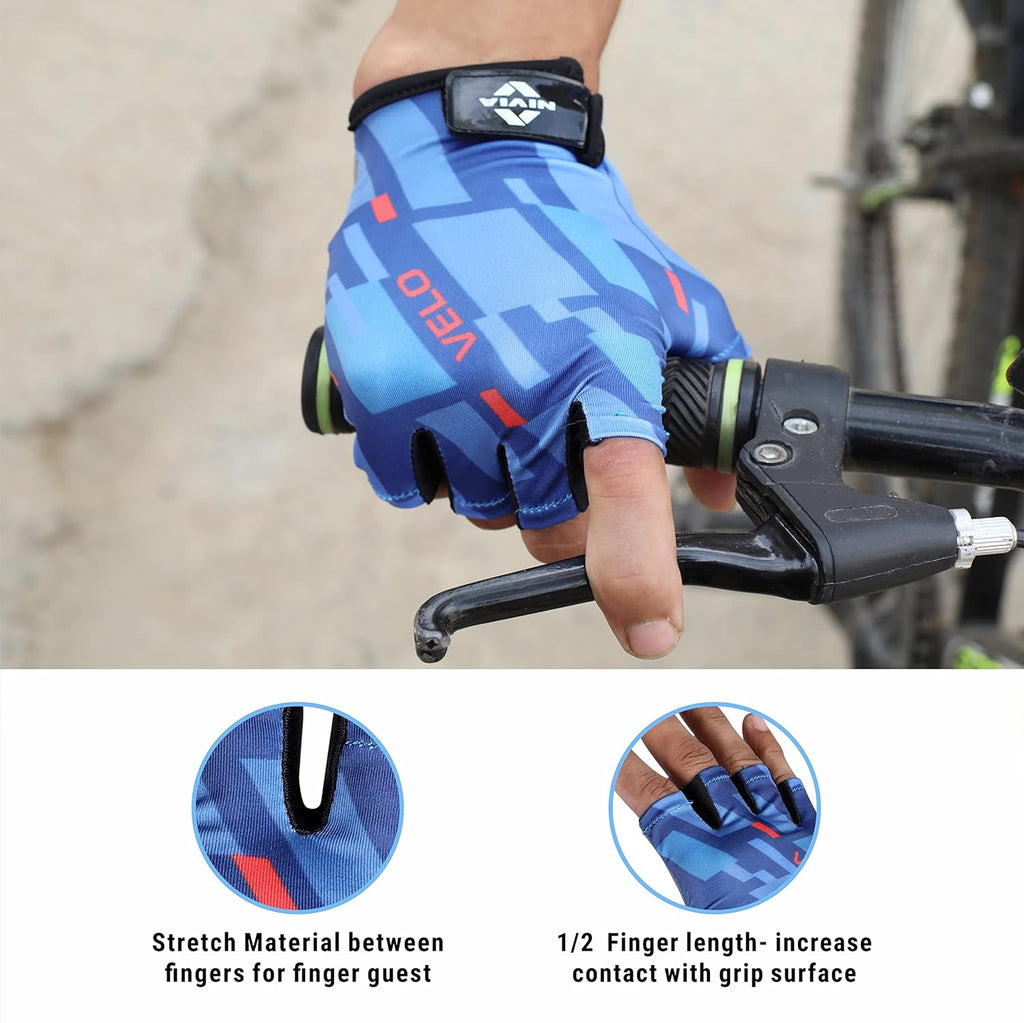 Nivia Velo Fitness Gloves, Micro Sued Cycling Gloves, Airculate & Snug Fit Technology with 1/2 Finger Length Gloves (Large) - Blue