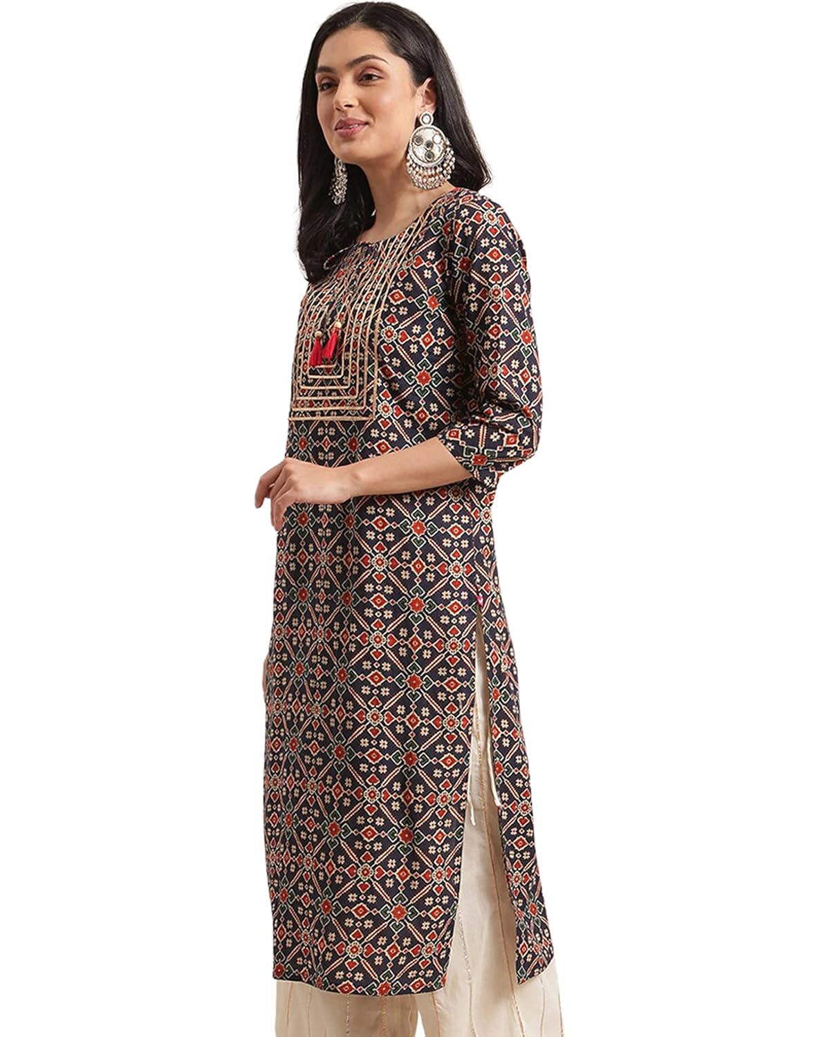 rytras Women's Cotton Straight Fit Printed Straight Kurta