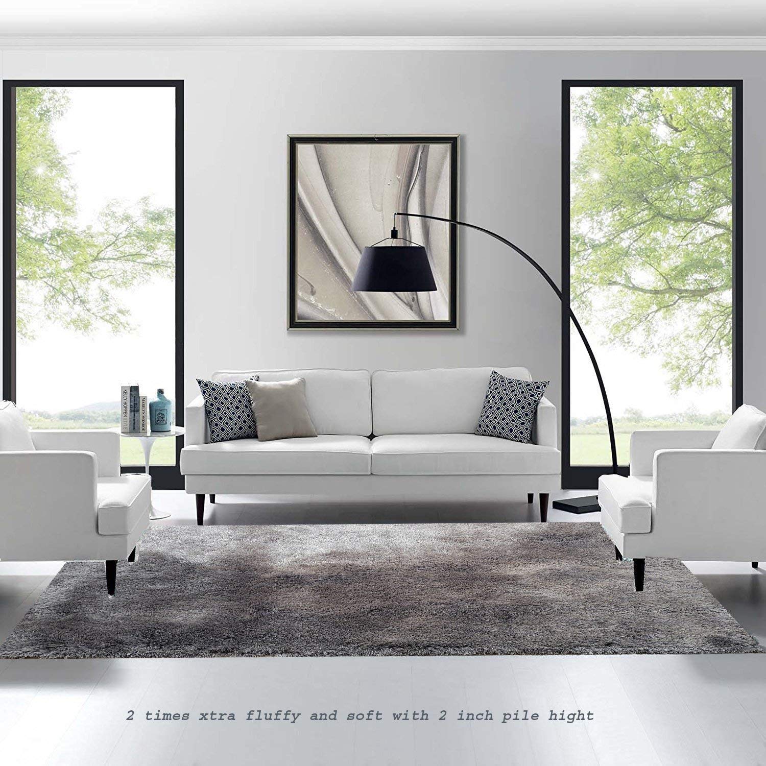 Shaggy Rectangular Modern Rug Soft Handwoven Plain California Premium Shag Collection With 4X6 Feet(120 X 180 Cm)Plain Color 5 Cm Pile Height For Living Room|Home And Bedroom,Grey