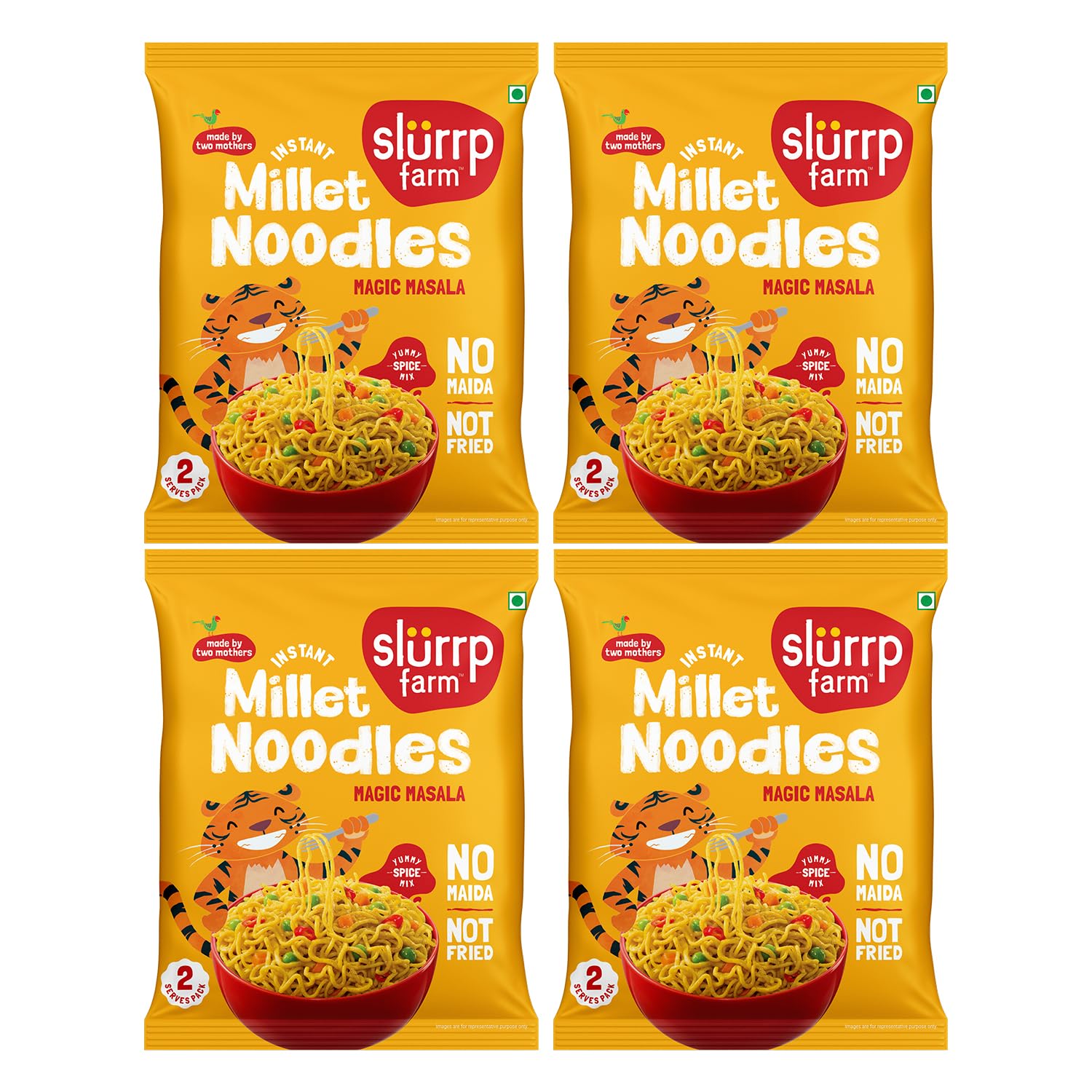 Slurrp Farm No Maida, No MSG Instant Noodles | Magic Masala | Not Fried, Millet Noodles, 4 X 57 g