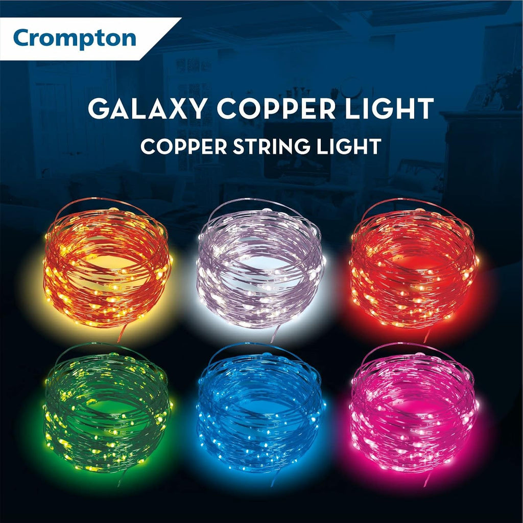 Crompton Galaxy Decoration Copper USB Powered String Fairy Lights with 100 Led Light (10 Meters / 32 Feet, Warm White, Pack of 1)