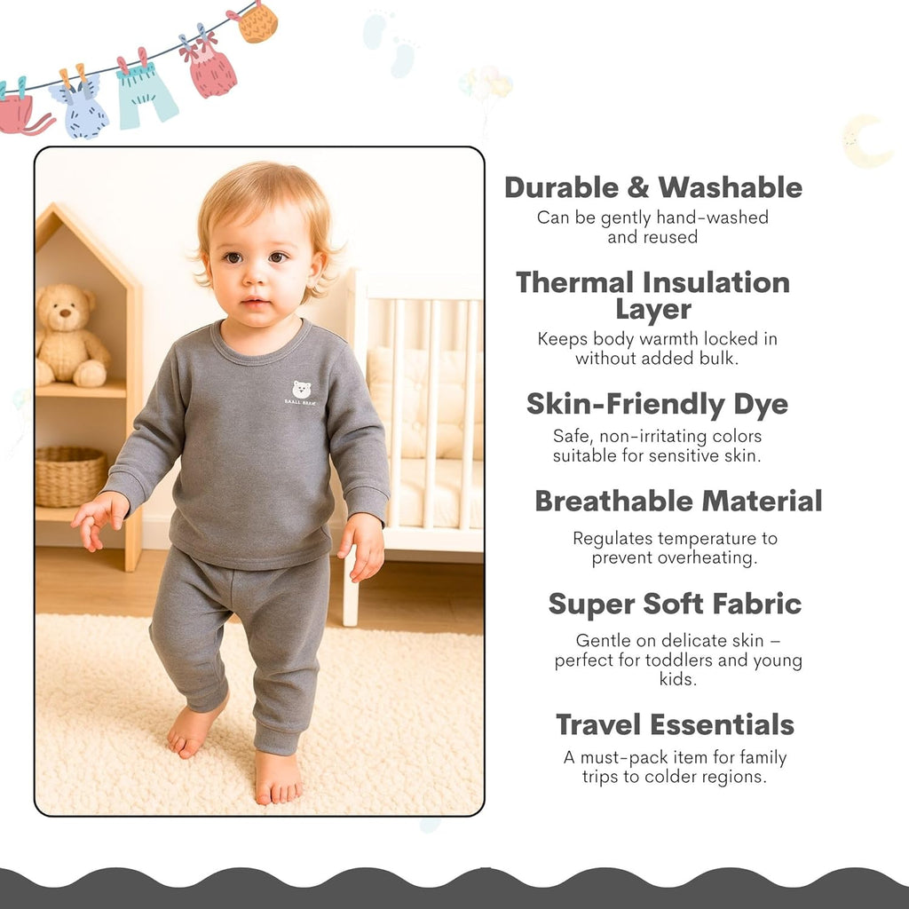 THE LITTLE LOOKERS Kids Winter Thermal Wear | Unisex Fleece Innerwear Set for Baby Girl & Baby Boy | Warm Woolen T-Shirt & Bottom Set