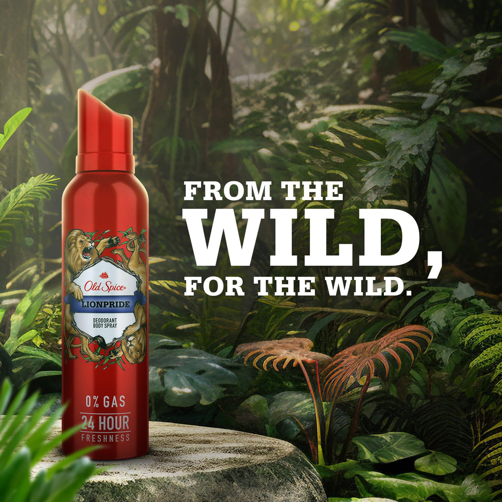 Old Spice Lionpride No Gas 24 hour Long Lasting Freshness Deodorant Perfume Body Spray For Men, 140ml