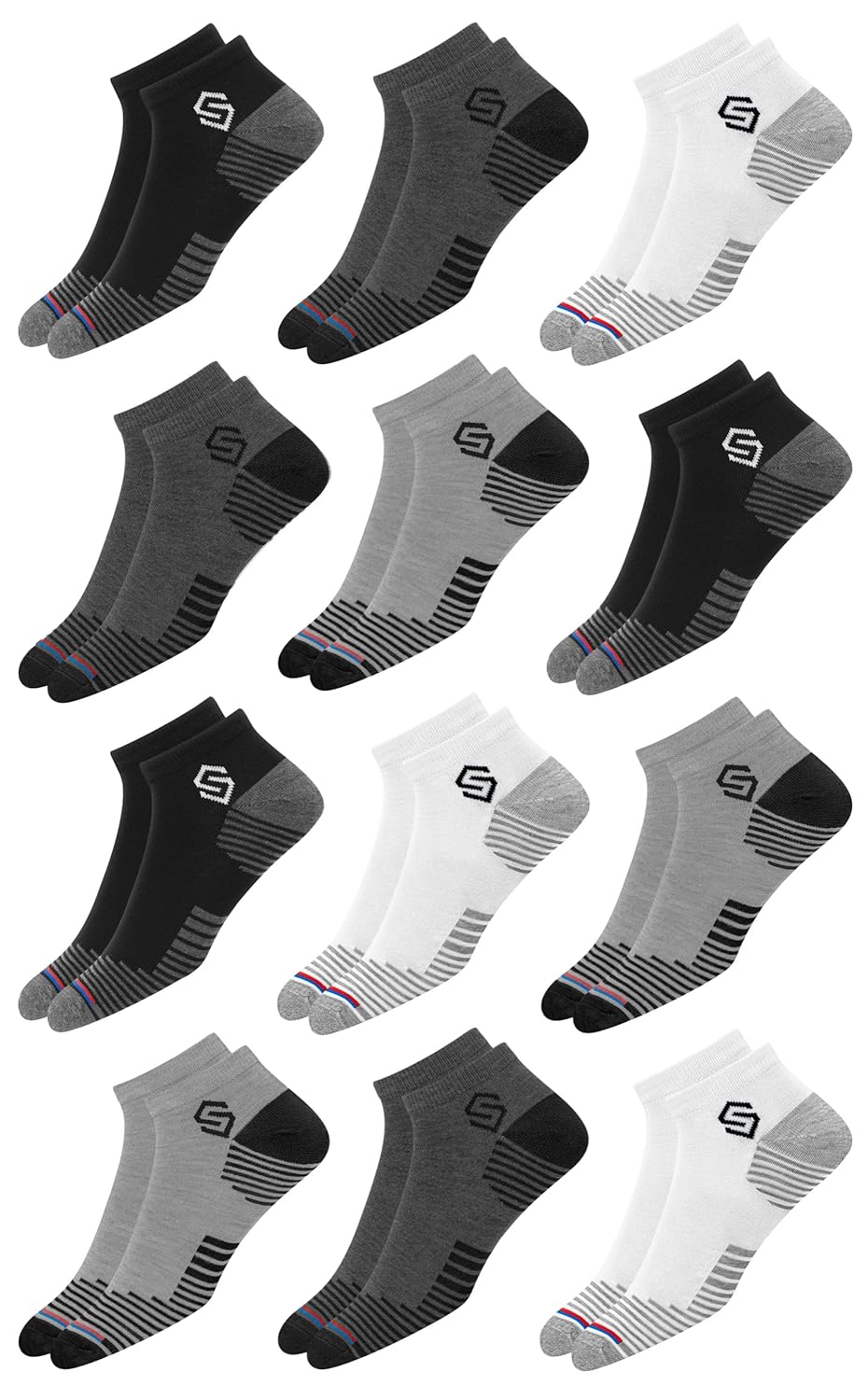 SWAGR 12 Pairs Sports Cotton Ankle Length Socks for Men, Pack of 12., Assorted
