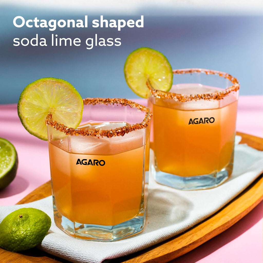 AGARO Elegant Octagonal Glass 200ml set of 6, Juice and Water Drinking Glass Transparent.