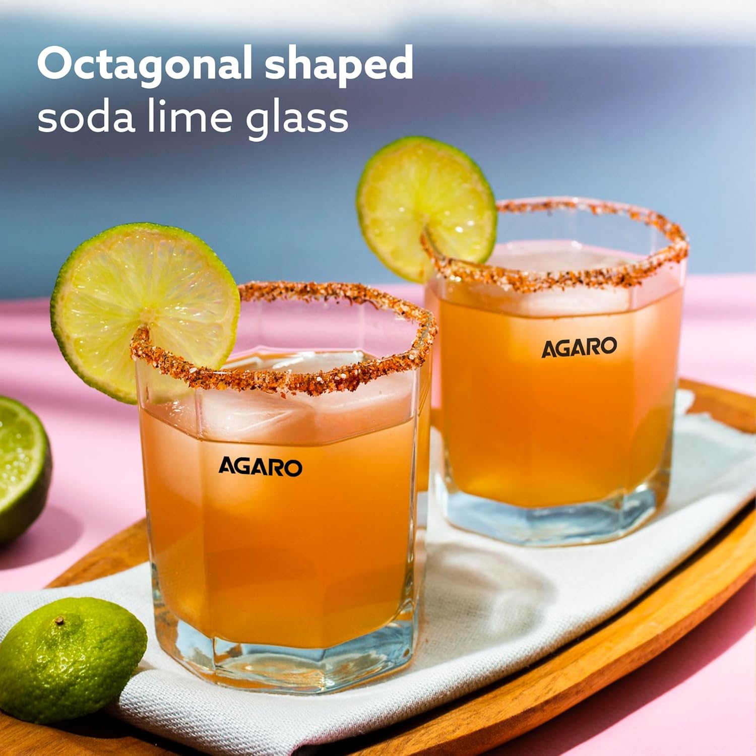AGARO Elegant Octagonal Glass 200ml set of 6, Juice and Water Drinking Glass Transparent.