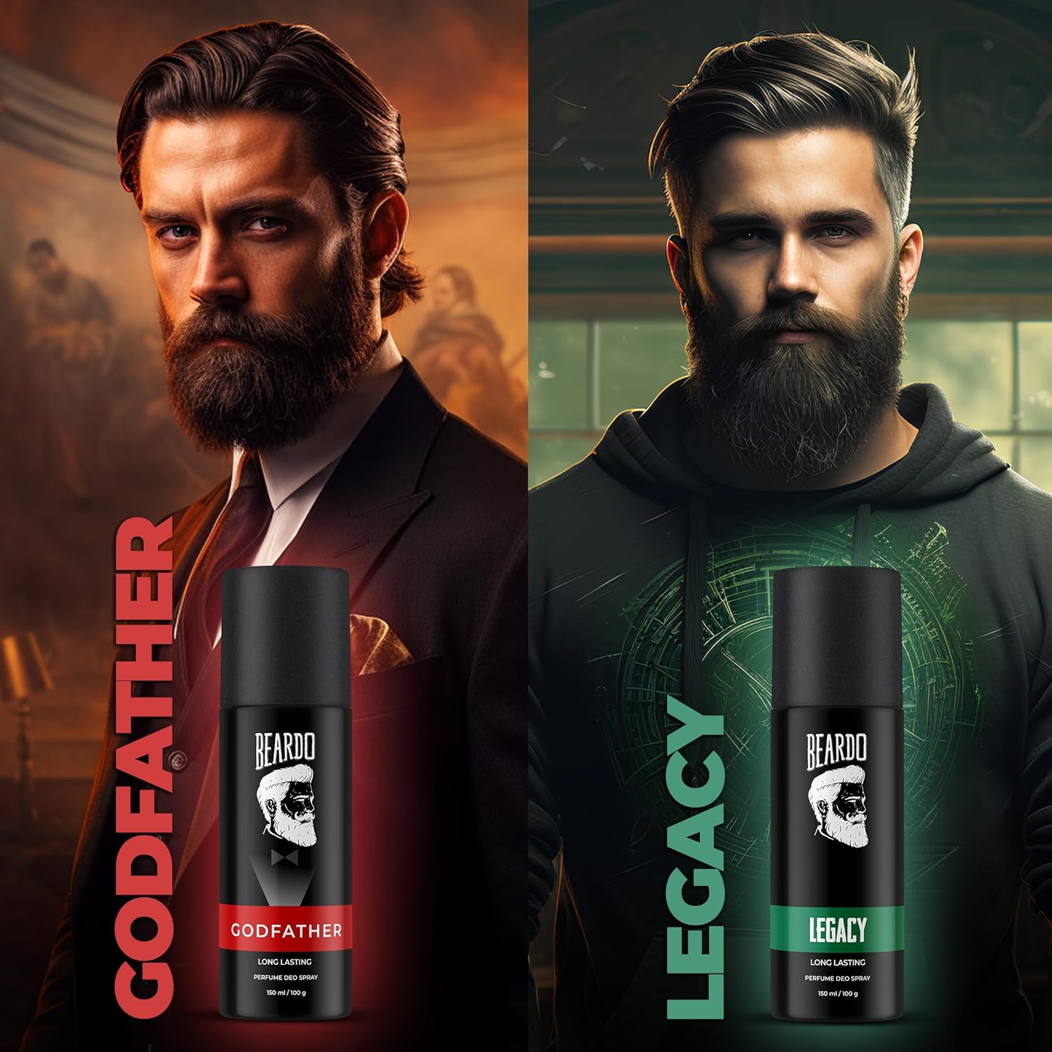 BEARDO Legacy & Godfather Perfume Body Spray For Men 150Ml Each (Set Of 2) Citrus Aromatic Spicy | Deodorant | Long Lasting Perfume| Gift For Men | Gift For Friends