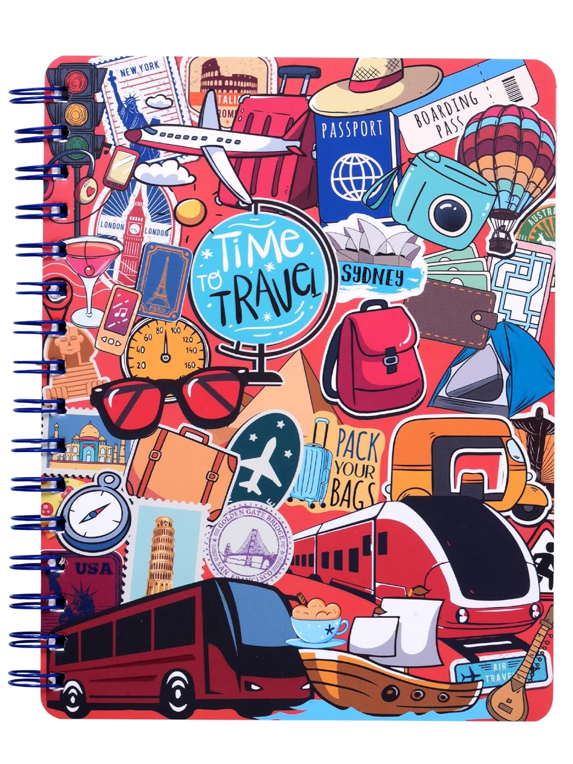 DOODLE Hardbound Spiral Notebook Diary B5 | 160 Ruled Undated Pages | 80 GSM Acid-Free Paper | Bookmark Dangler & 100+ Stickers | Lay Flat | Travel Journal for Writing & Gifting