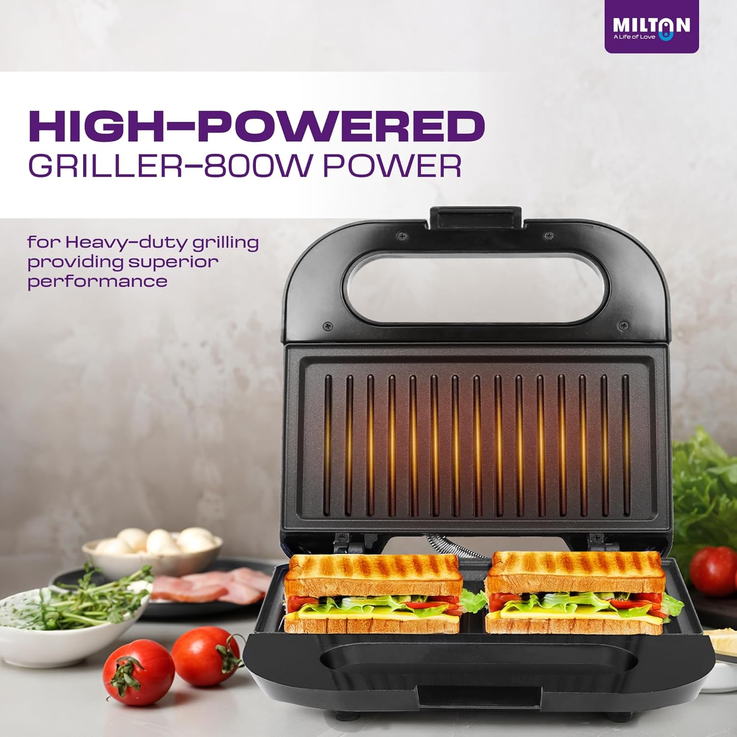 Milton Royal Express 800W Griller Sandwich Maker & Toaster | Auto Cut Off | Non-Stick Fixed Grill Plates | Easy Clean | Power Indicators | 1 year Manufacturer Warranty - Black