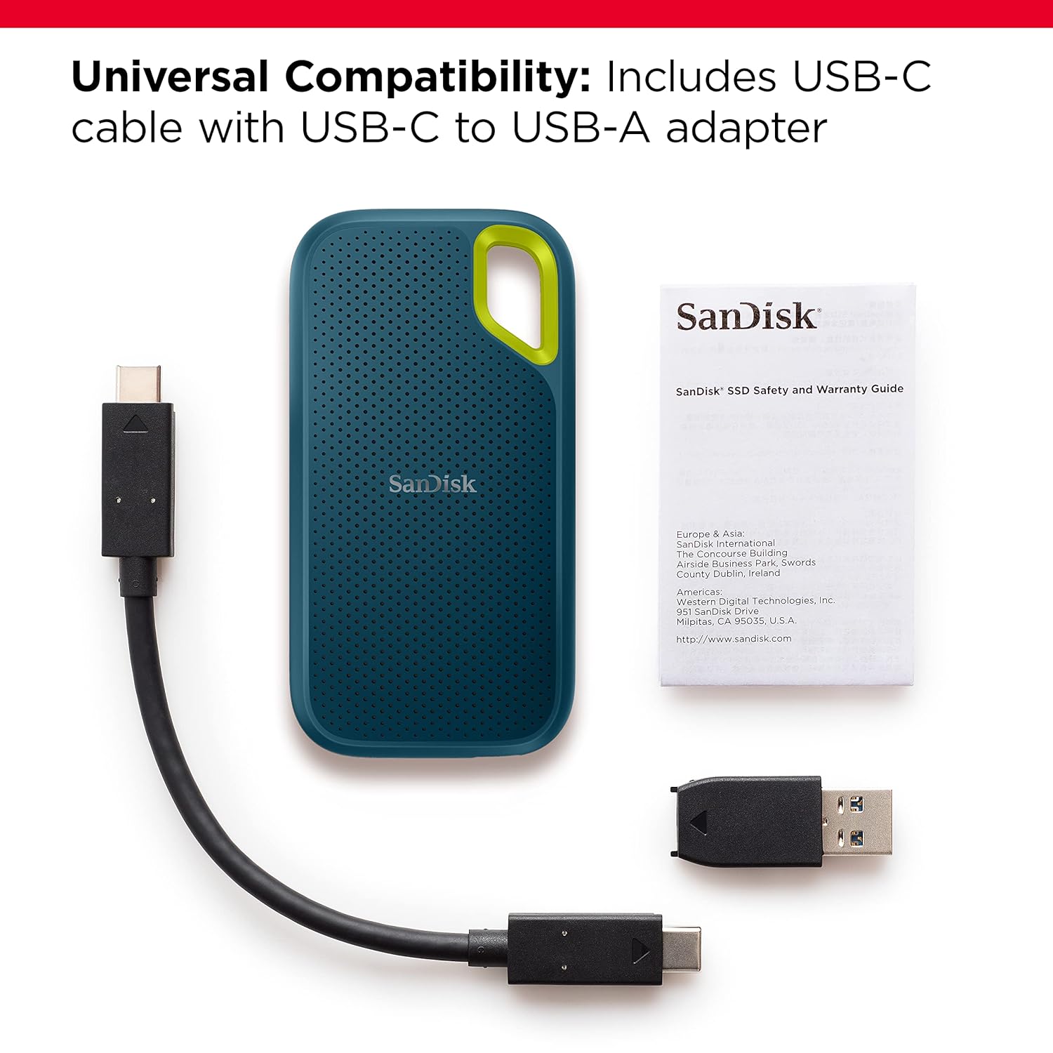 SanDisk Extreme Portable 2TB, 1050MB/s R, 1000MB/s W, 3mtr Drop Protection, IP65 Water/dust Resistance, HW Encryption, PC,MAC & TypeC Smartphone Compatible, 5Y Warranty, External SSD, Monterey Color