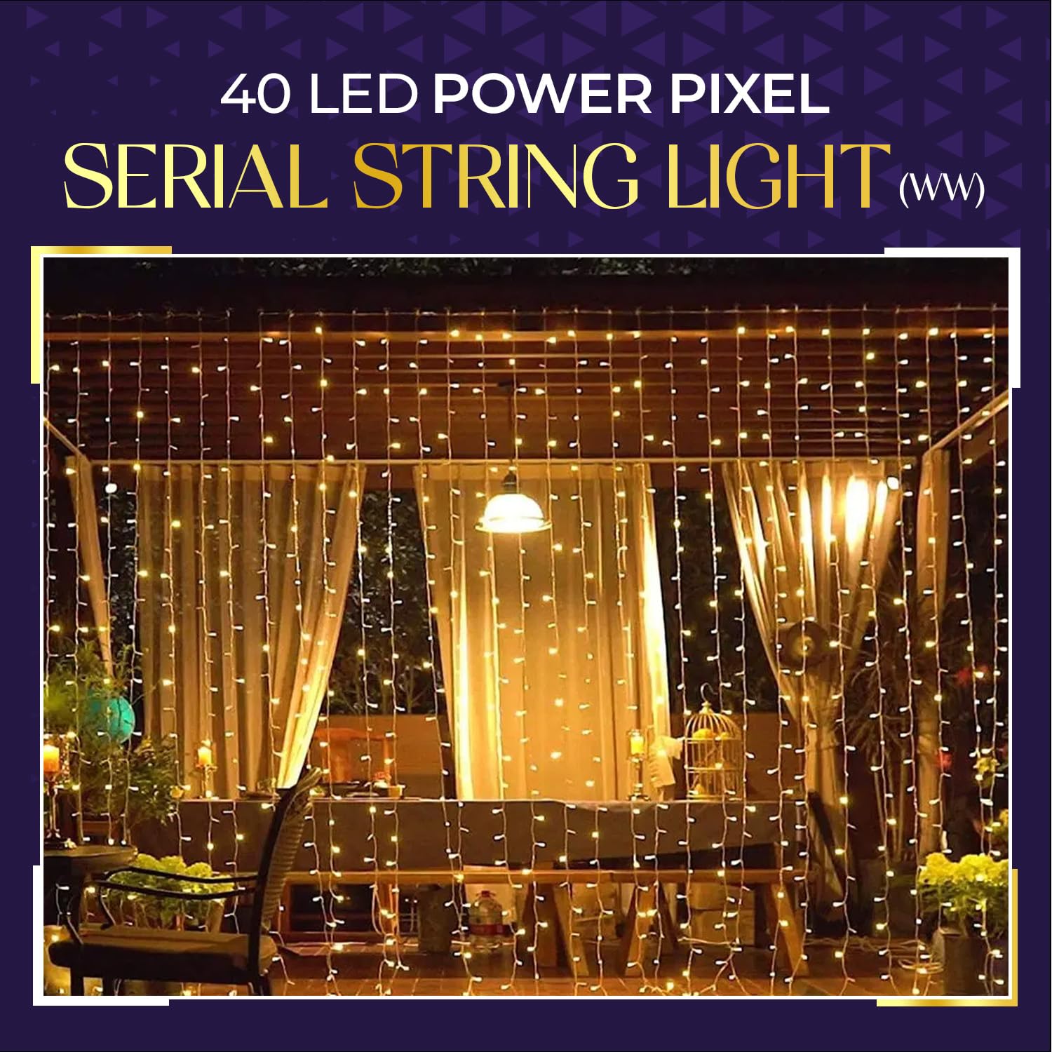 Lexton 40 LED Power Pixel Serial String/Fairy Light | Plug Sourced | Suitable for Home & Outdoor Decoration, Diwali, Christmas, Ramadan, Wedding, Party, Festival (Pack of 1, Warm White)