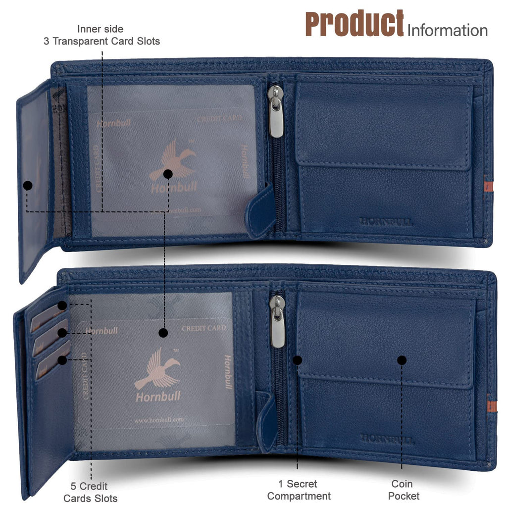 HORNBULL Denial Navy Leather Wallet for Men | Genuine Leather Wallet with RFID Blocking | Purse for Men