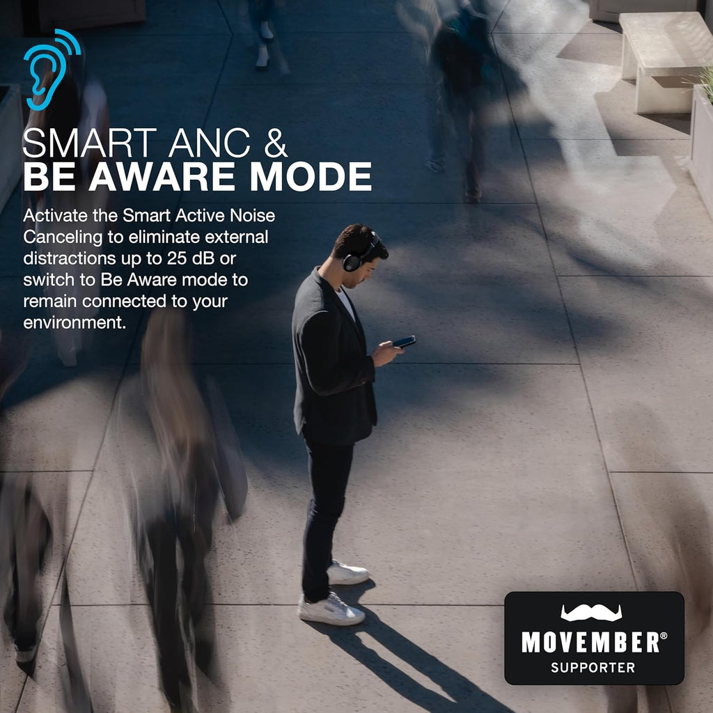 JLab JBuds LUX ANC Smart Active Noise Cancelling Headphones - Over Ear Wireless Headphones with Microphone, 70+ H Playtime Foldable Bluetooth Earphones with Multipoint & Customisable Sound, Graphite