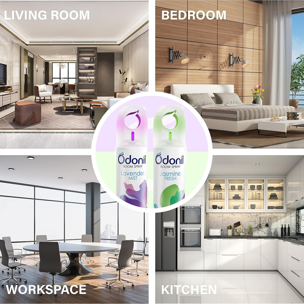 Odonil Air Freshener Room Spray - 440 ml Combo (Pack of 2, 220ml each) | Lavender Mist & Jasmine Fresh | Nature Inspired Fragrance for Home & Office | Long Lasting Fragrance | Instant Freshness