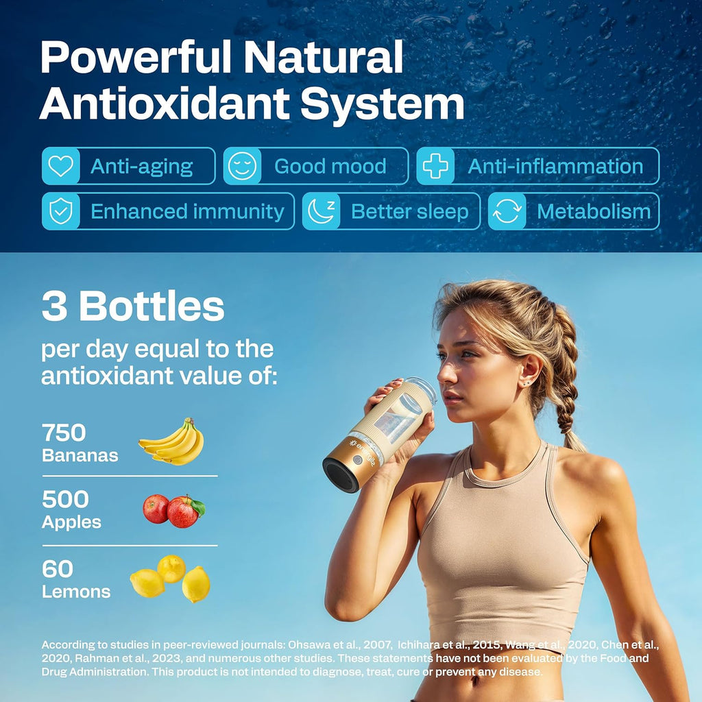 Energilz Hydrogen Water Bottle | Large 16.2 oz (480 ml) Hydrogen Water Bottle Generator 3000 ppb | Hydrogenator Machine | SPE/PEM Hydrogenated Ionizer Generator(Golden w/Beige)