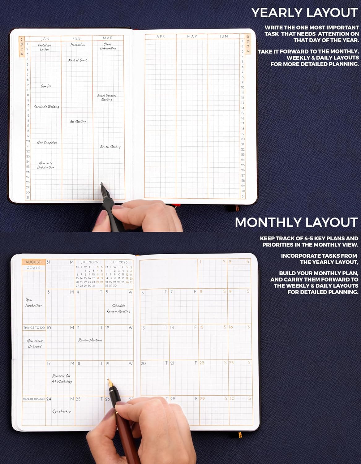 NEORAH — A6 DAILY DATED Planner 2026 ACCOMPLISH-512 Pages of Yearly•12 Month•52 Week+Hourly•365 Daily Journal Pages•Budget•Habit Tracker-Office Diary Academic-Hardcover[Pen Loop Attachable](AFTERGLOW)