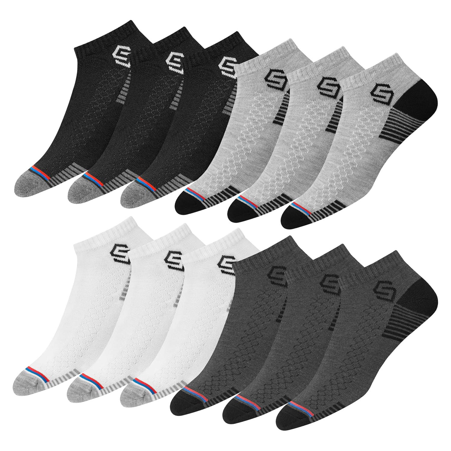 SWAGR 12 Pairs Sports Cotton Ankle Length Socks for Men, Pack of 12., Assorted