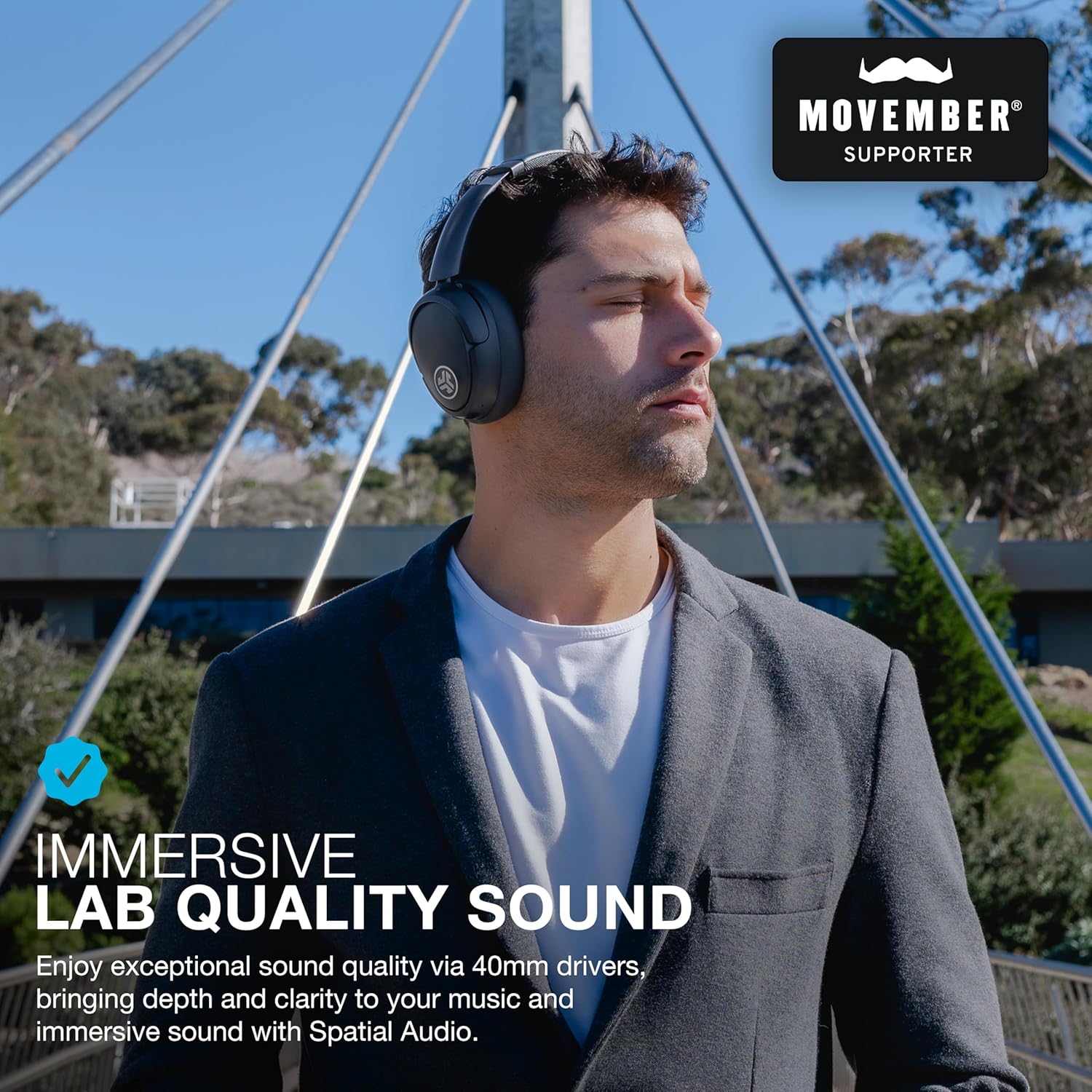 JLab JBuds LUX ANC Smart Active Noise Cancelling Headphones - Over Ear Wireless Headphones with Microphone, 70+ H Playtime Foldable Bluetooth Earphones with Multipoint & Customisable Sound, Graphite