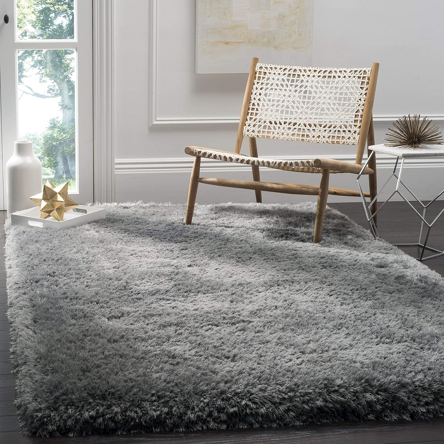 Shaggy Rectangular Modern Rug Soft Handwoven Plain California Premium Shag Collection With 4X6 Feet(120 X 180 Cm)Plain Color 5 Cm Pile Height For Living Room|Home And Bedroom,Grey