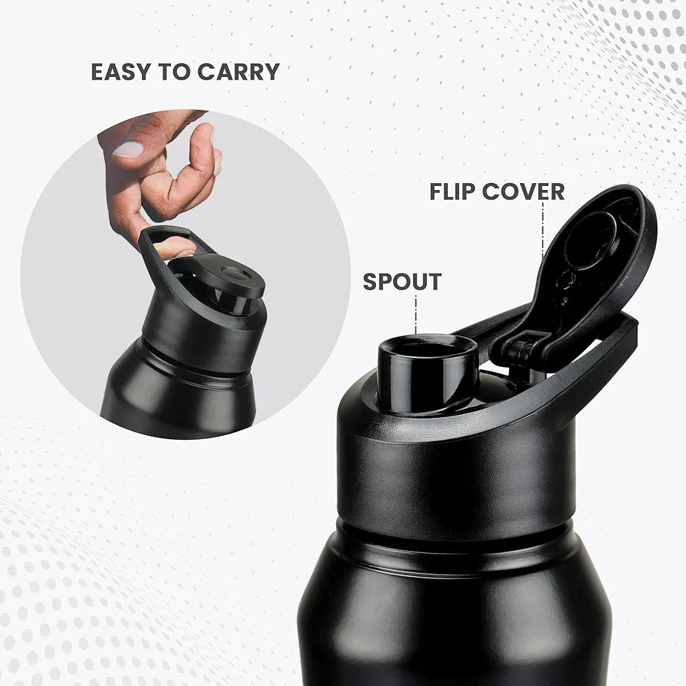 MILTON Comet 1000 Stainless Steel Water Bottle 1000 ml, Single Walled, ISI Certified I Leak Proof Lid, Rust Proof I For School, Office, Gym I Black