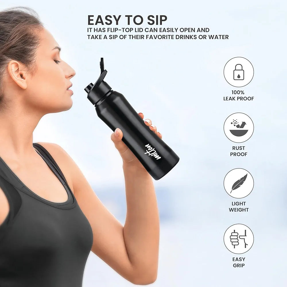 MILTON Comet 1000 Stainless Steel Water Bottle 1000 ml, Single Walled, ISI Certified I Leak Proof Lid, Rust Proof I For School, Office, Gym I Black