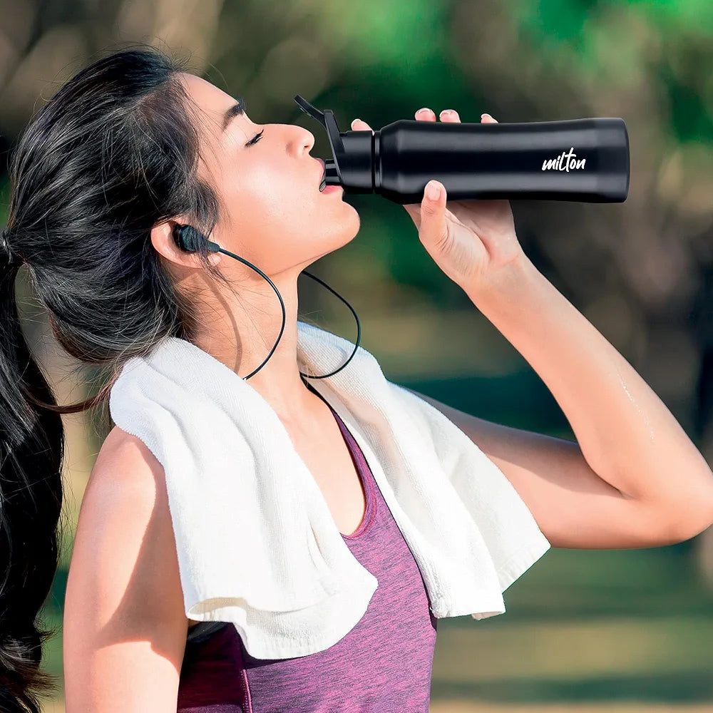 MILTON Comet 1000 Stainless Steel Water Bottle 1000 ml, Single Walled, ISI Certified I Leak Proof Lid, Rust Proof I For School, Office, Gym I Black